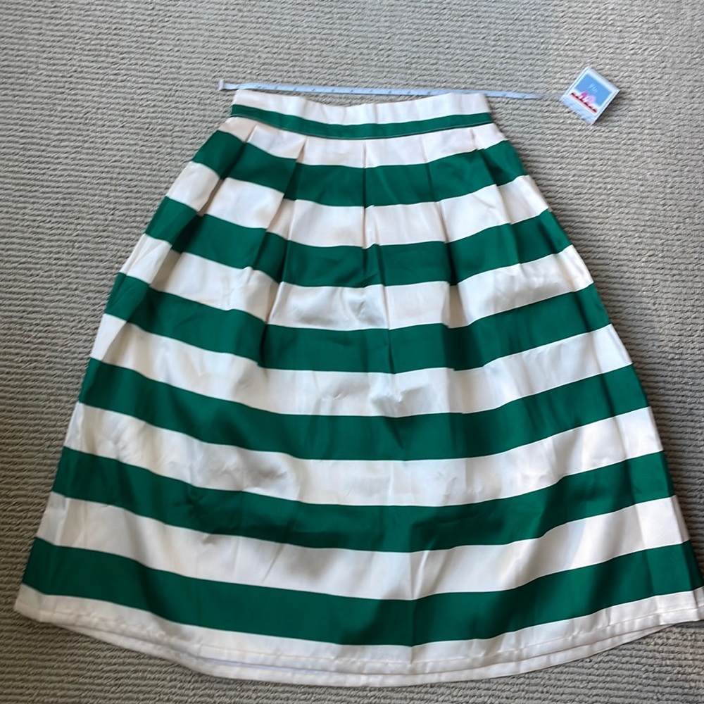 NWT Green and ivory striped midi skirt
